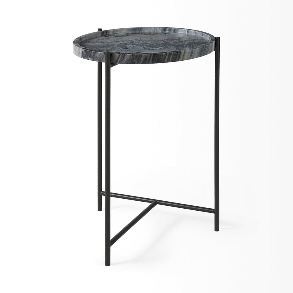 Mercana - Stella 17L x 17W Gray Round Marble Top W/Black Base Accent Table - 68959_CLOSEOUT view 5