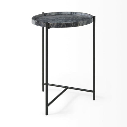 Mercana - Stella 17L x 17W Gray Round Marble Top W/Black Base Accent Table - 68959_CLOSEOUT view 5