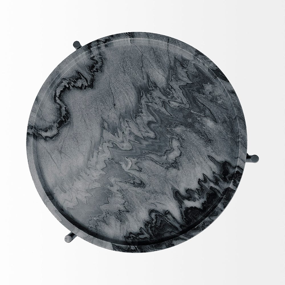 Mercana - Stella 17L x 17W Gray Round Marble Top W/Black Base Accent Table - 68959_CLOSEOUT view 6
