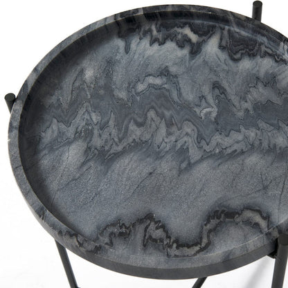 Mercana - Stella 17L x 17W Gray Round Marble Top W/Black Base Accent Table - 68959_CLOSEOUT view 7