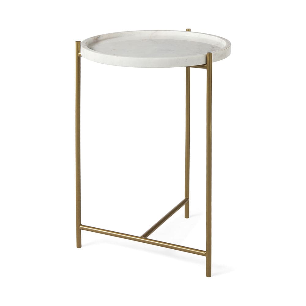 Mercana - Stella 17L x 17W White Round Marble Top W/Gold Base Accent Table - 68960 view 1