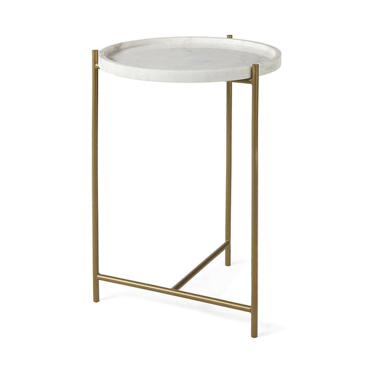 Mercana - Stella 17L x 17W White Round Marble Top W/Gold Base Accent Table - 68960 view 1