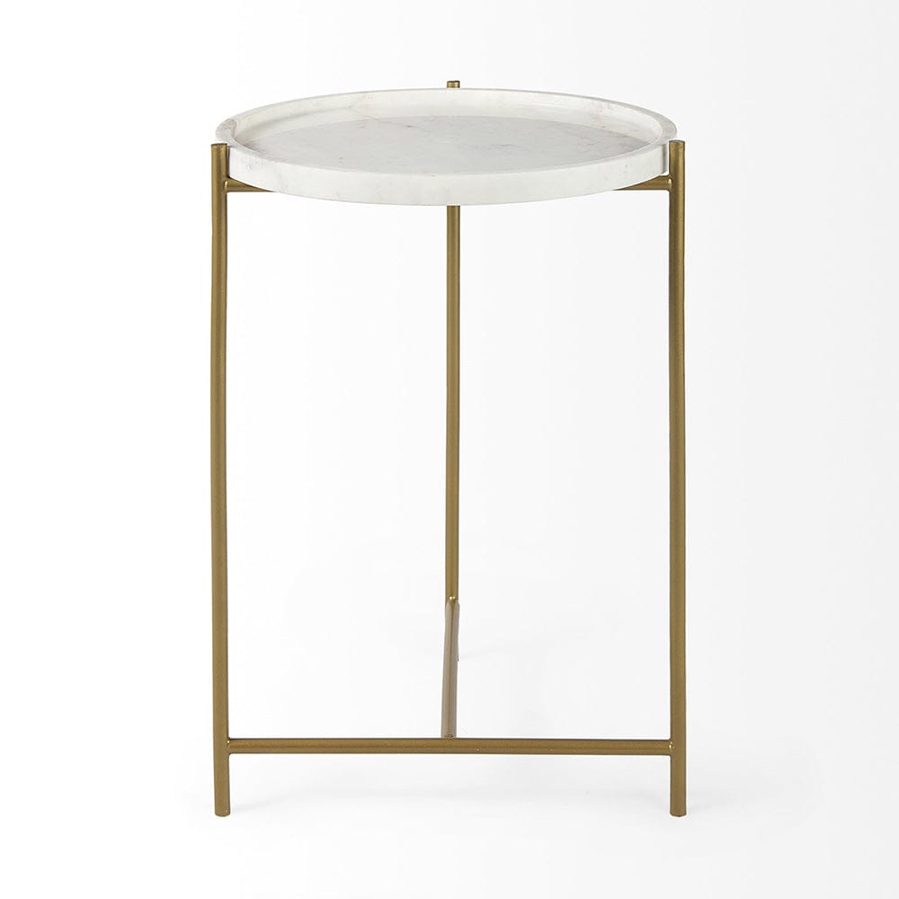 Mercana - Stella 17L x 17W White Round Marble Top W/Gold Base Accent Table - 68960 view 2