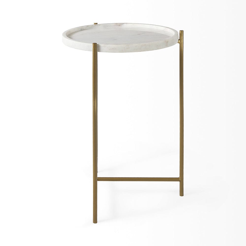 Mercana - Stella 17L x 17W White Round Marble Top W/Gold Base Accent Table - 68960 view 3