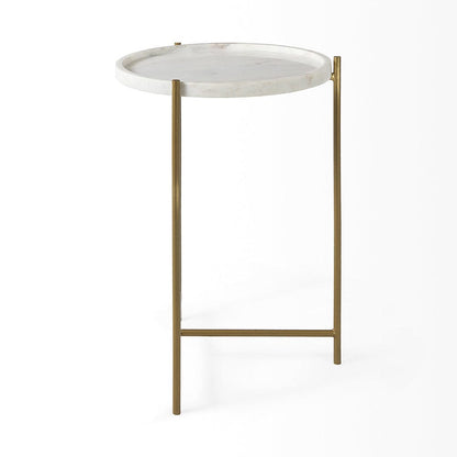 Mercana - Stella 17L x 17W White Round Marble Top W/Gold Base Accent Table - 68960 view 3