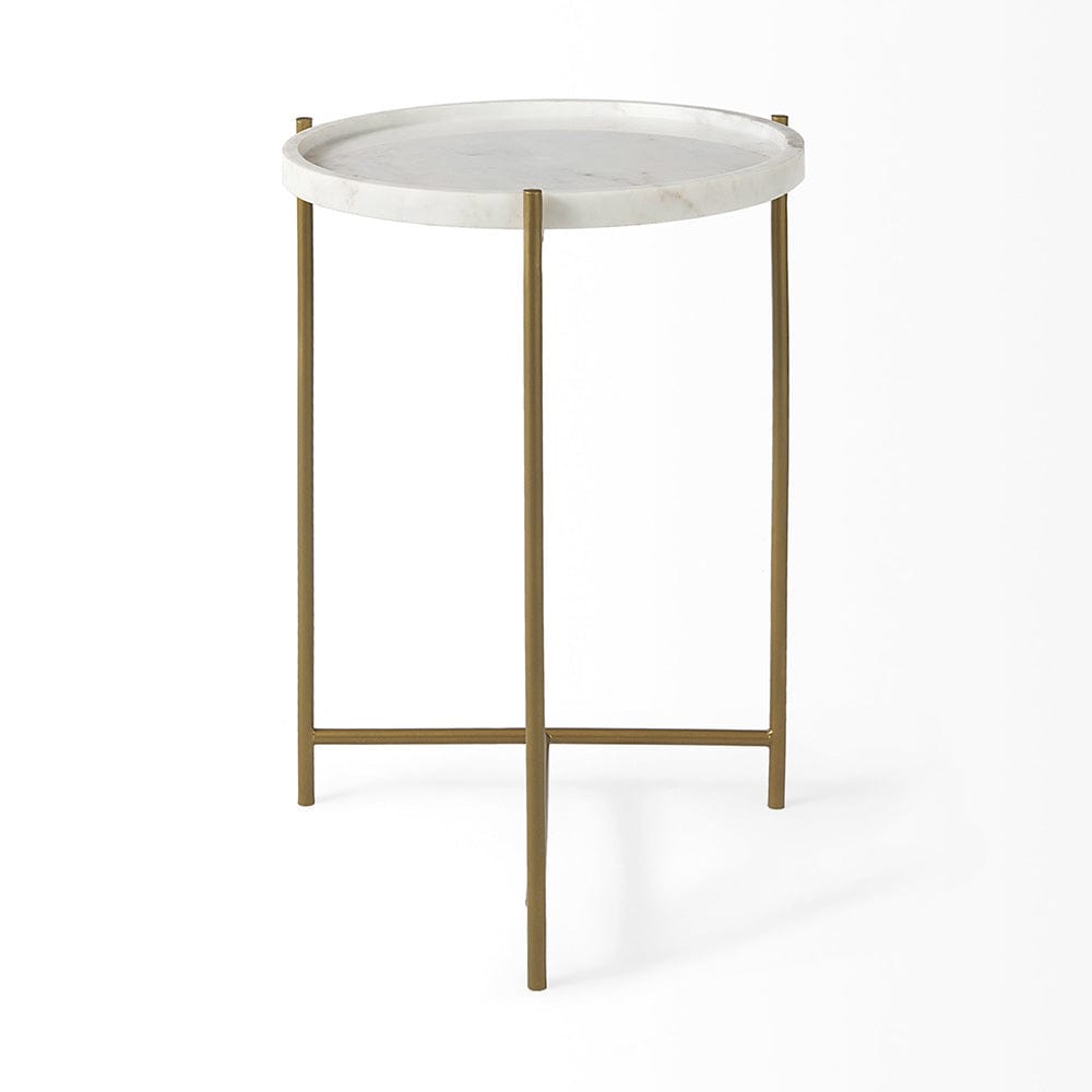 Mercana - Stella 17L x 17W White Round Marble Top W/Gold Base Accent Table - 68960 view 4