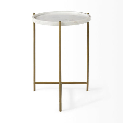 Mercana - Stella 17L x 17W White Round Marble Top W/Gold Base Accent Table - 68960 view 4