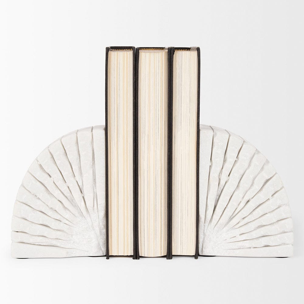 Mercana - Stept White Marble Bookends w/rough carving (Set of 2) - 70503 view 2