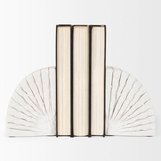 Mercana - Stept White Marble Bookends w/rough carving (Set of 2) - 70503 view 2