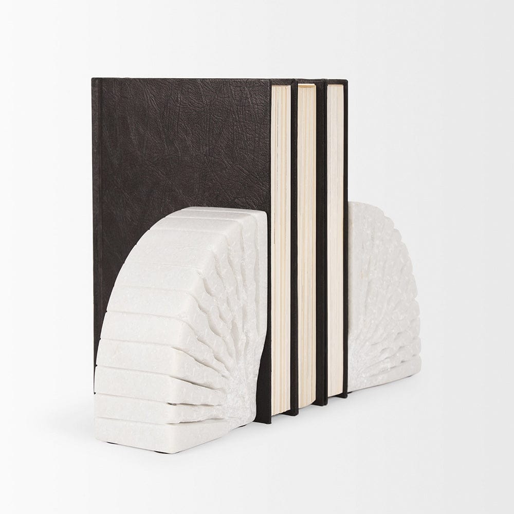 Mercana - Stept White Marble Bookends w/rough carving (Set of 2) - 70503 view 4