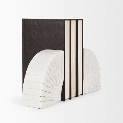 Mercana - Stept White Marble Bookends w/rough carving (Set of 2) - 70503 view 4