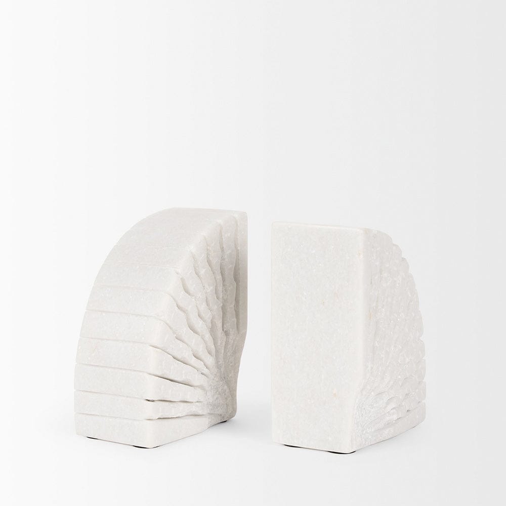 Mercana - Stept White Marble Bookends w/rough carving (Set of 2) - 70503 view 5