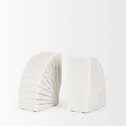 Mercana - Stept White Marble Bookends w/rough carving (Set of 2) - 70503 view 5
