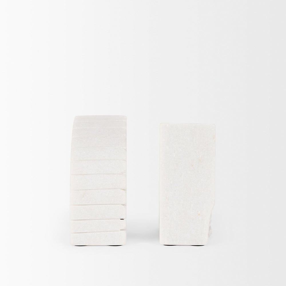 Mercana - Stept White Marble Bookends w/rough carving (Set of 2) - 70503 view 6