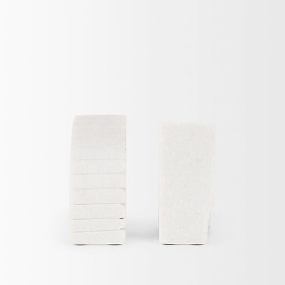 Mercana - Stept White Marble Bookends w/rough carving (Set of 2) - 70503 view 6