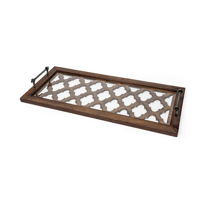 Mercana - Stotonic 35L x 16W Brown Wood W Glass Top Rectangular Serving Tray - 57670_CLOSEOUT view 1