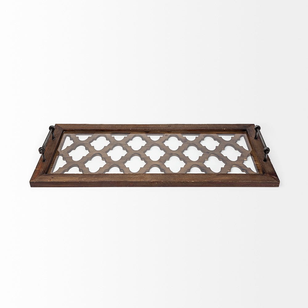 Mercana - Stotonic 35L x 16W Brown Wood W Glass Top Rectangular Serving Tray - 57670_CLOSEOUT view 2