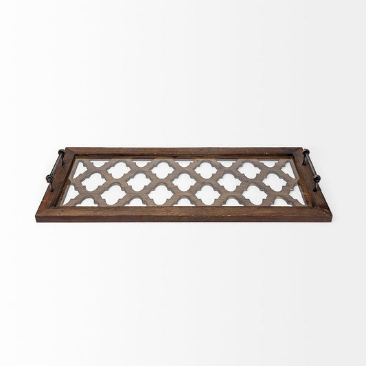 Mercana - Stotonic 35L x 16W Brown Wood W Glass Top Rectangular Serving Tray - 57670_CLOSEOUT view 2
