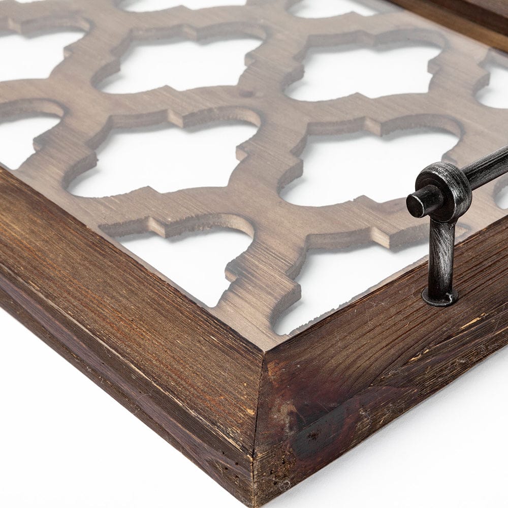 Mercana - Stotonic 35L x 16W Brown Wood W Glass Top Rectangular Serving Tray - 57670_CLOSEOUT view 4