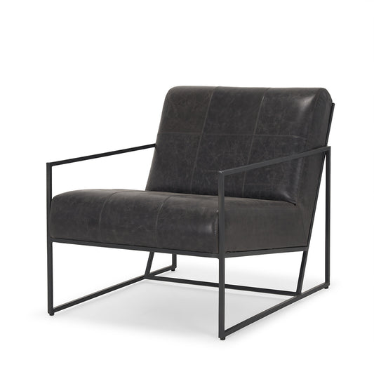Mercana - Stratton Gunmetal w/ Genuine Aged Black Leather Upholstered Accent Chair - 70868 view 1