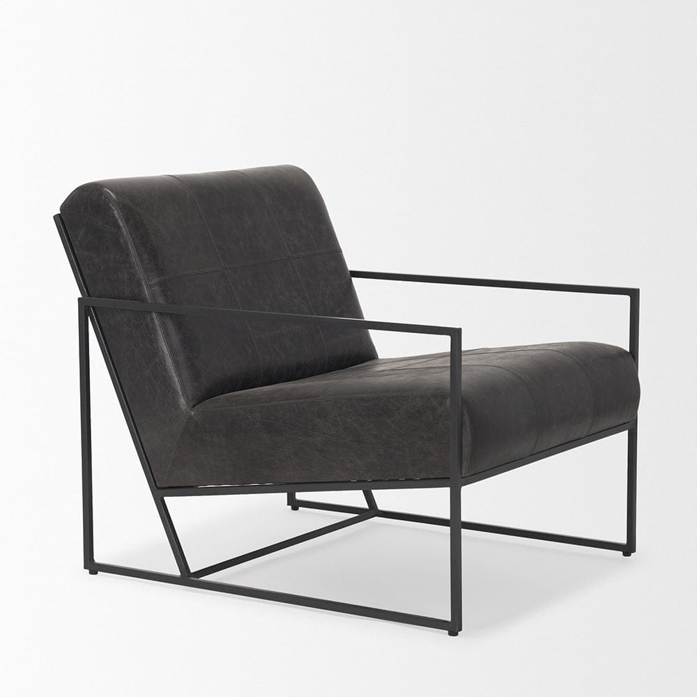 Mercana - Stratton Gunmetal w/ Genuine Aged Black Leather Upholstered Accent Chair - 70868 view 6