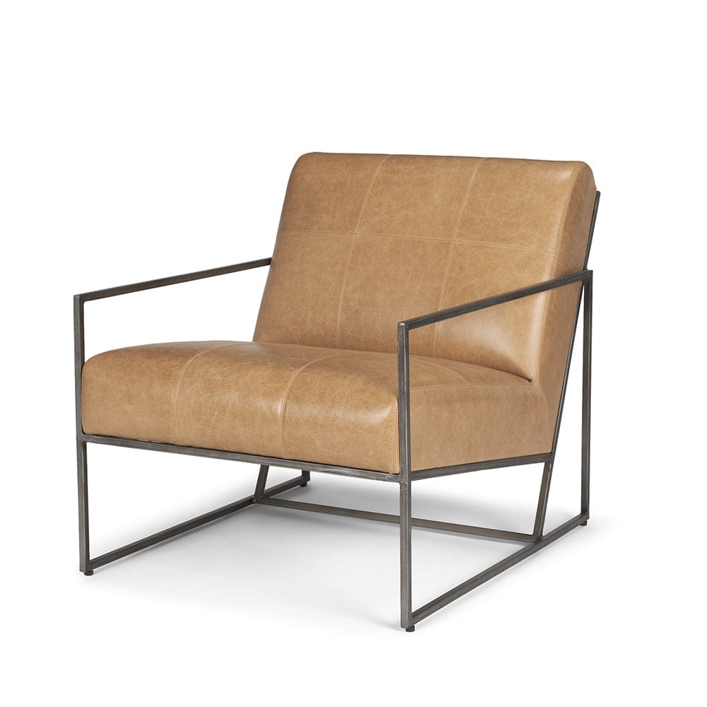 Mercana - Stratton Gunmetal w/ Genuine Brown Leather Upholstered Accent Chair - 70869 view 1