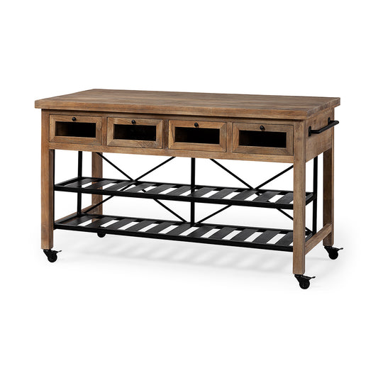 Mercana - Stuart I Brown Solid Wood Top Two-Tier Black Metal Rolling Kitchen Island - 67103 view 1