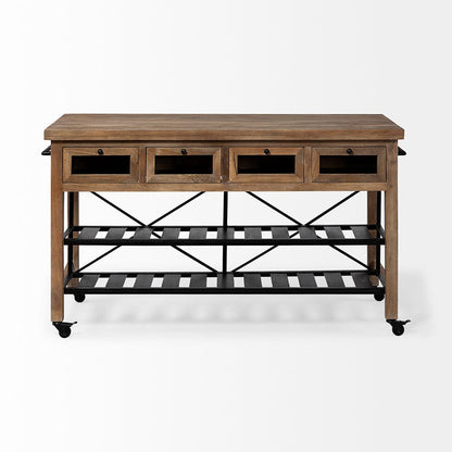 Mercana - Stuart I Brown Solid Wood Top Two-Tier Black Metal Rolling Kitchen Island - 67103 view 2