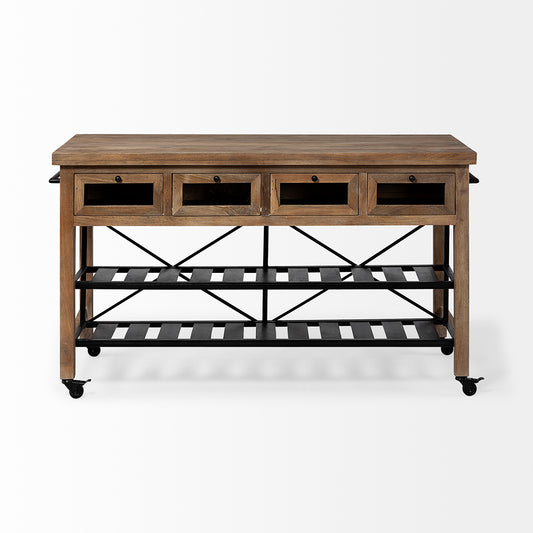 Mercana - Stuart I Brown Solid Wood Top Two-Tier Black Metal Rolling Kitchen Island - 67103 view 2