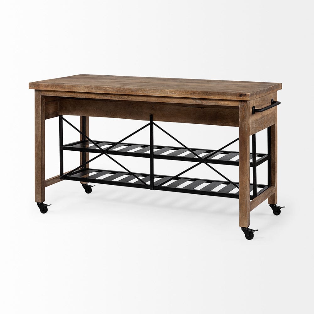 Mercana - Stuart I Brown Solid Wood Top Two-Tier Black Metal Rolling Kitchen Island - 67103 view 3