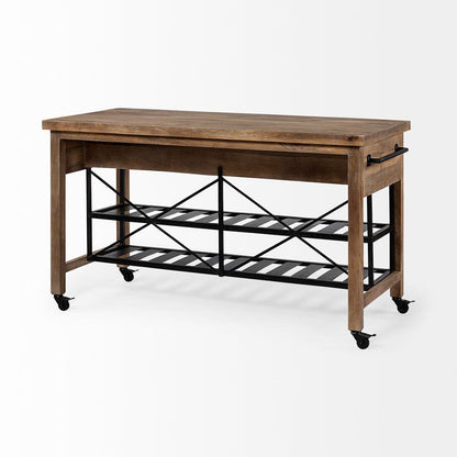 Mercana - Stuart I Brown Solid Wood Top Two-Tier Black Metal Rolling Kitchen Island - 67103 view 3