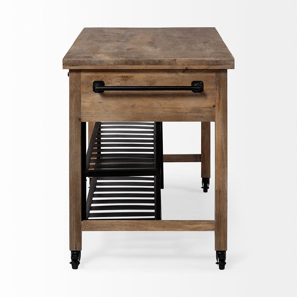 Mercana - Stuart I Brown Solid Wood Top Two-Tier Black Metal Rolling Kitchen Island - 67103 view 5