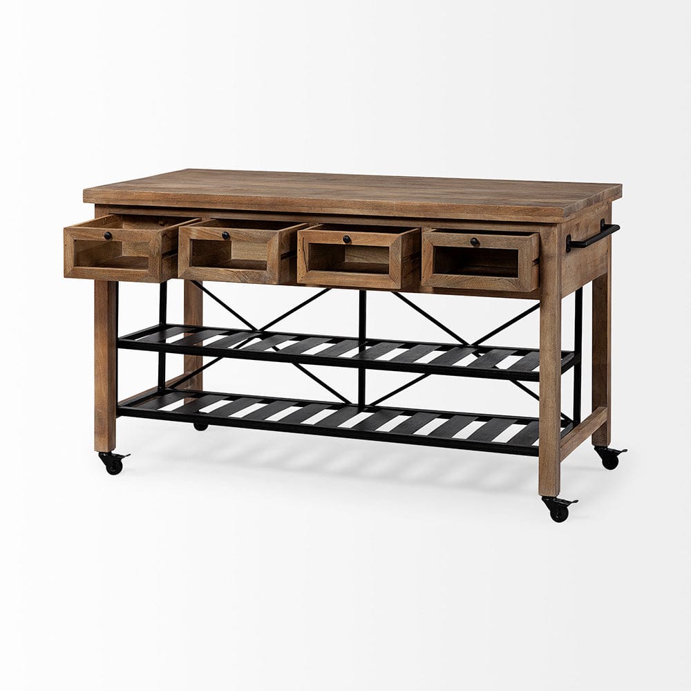 Mercana - Stuart I Brown Solid Wood Top Two-Tier Black Metal Rolling Kitchen Island - 67103 view 6