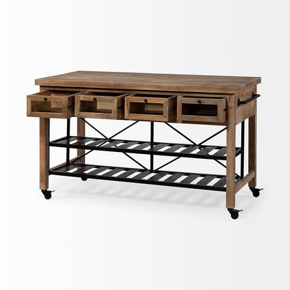 Mercana - Stuart I Brown Solid Wood Top Two-Tier Black Metal Rolling Kitchen Island - 67103 view 6