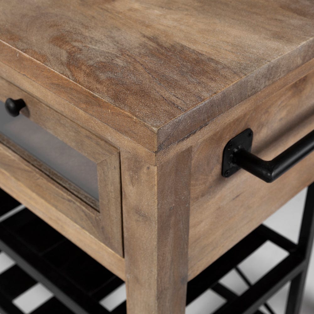 Mercana - Stuart I Brown Solid Wood Top Two-Tier Black Metal Rolling Kitchen Island - 67103 view 7
