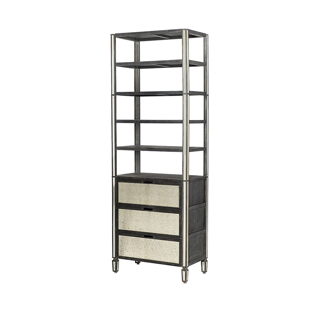 Mercana - Sunnyvale 32L x 18W x 90H Dark Brown Solid Wood and Mirrored Glass Four Shelf Shelving Unit - 50210-AB_CLOSEOUT view 1