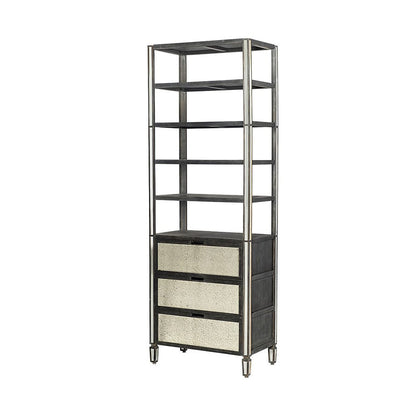 Mercana - Sunnyvale 32L x 18W x 90H Dark Brown Solid Wood and Mirrored Glass Four Shelf Shelving Unit - 50210-AB_CLOSEOUT view 1
