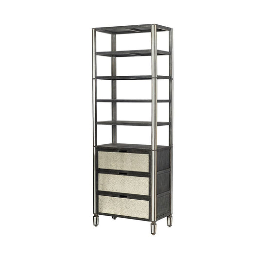 Mercana - Sunnyvale 32L x 18W x 90H Dark Brown Solid Wood and Mirrored Glass Four Shelf Shelving Unit - 50210-AB_CLOSEOUT view 1
