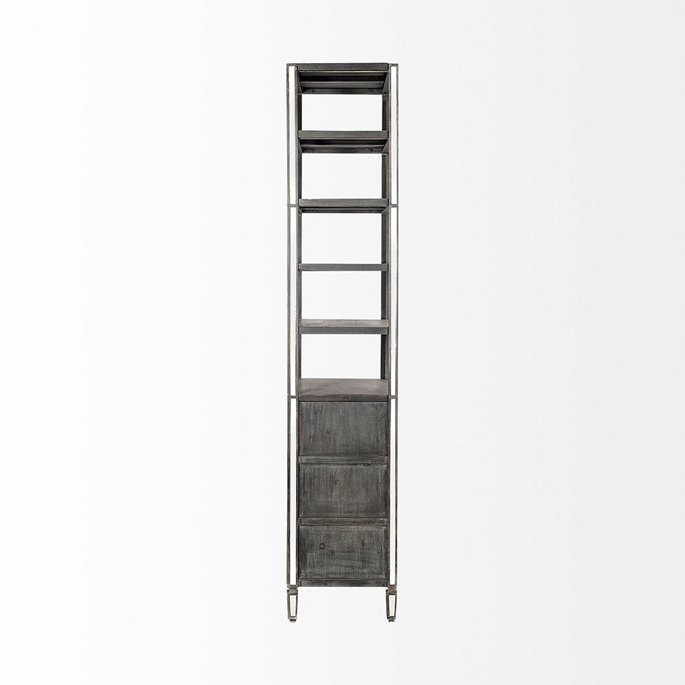 Mercana - Sunnyvale 32L x 18W x 90H Dark Brown Solid Wood and Mirrored Glass Four Shelf Shelving Unit - 50210-AB_CLOSEOUT view 3