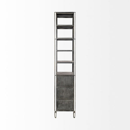 Mercana - Sunnyvale 32L x 18W x 90H Dark Brown Solid Wood and Mirrored Glass Four Shelf Shelving Unit - 50210-AB_CLOSEOUT view 3