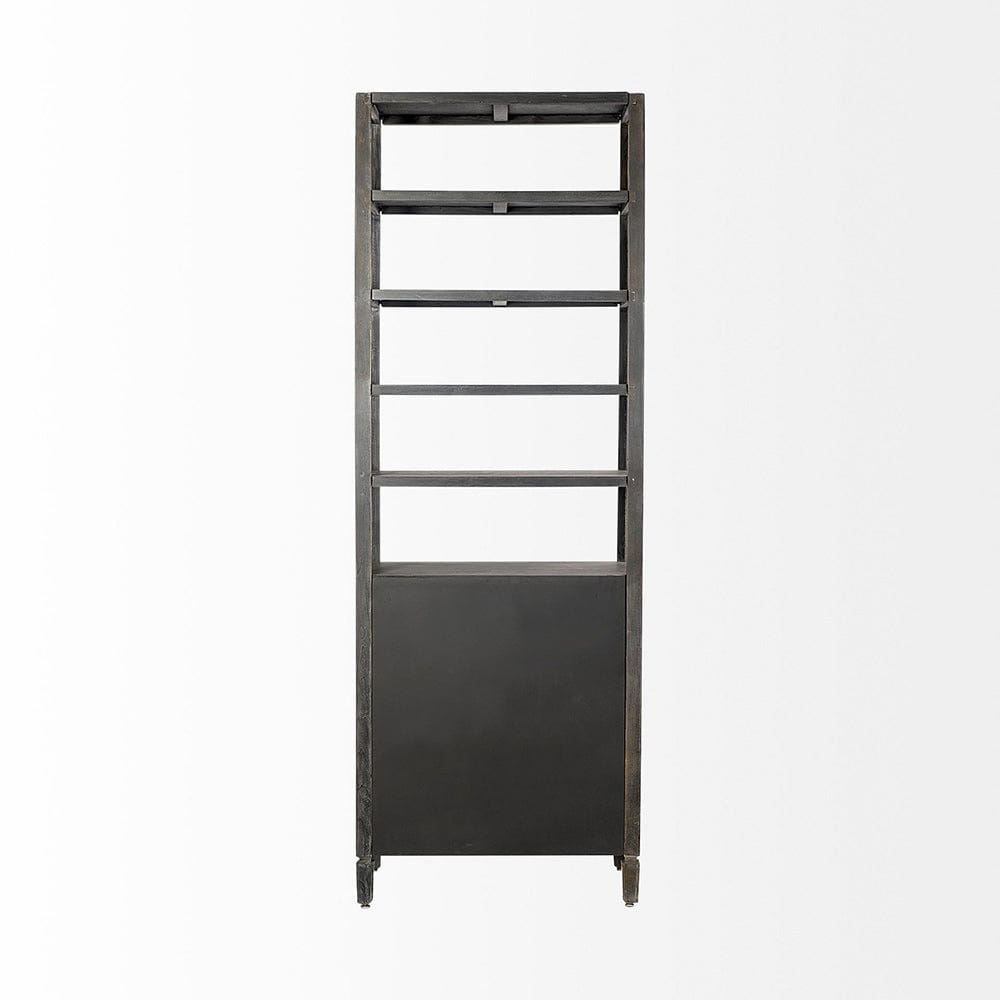 Mercana - Sunnyvale 32L x 18W x 90H Dark Brown Solid Wood and Mirrored Glass Four Shelf Shelving Unit - 50210-AB_CLOSEOUT view 4