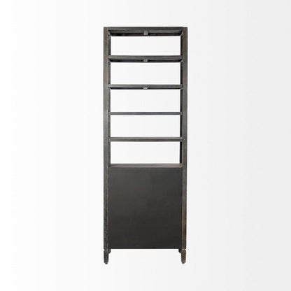 Mercana - Sunnyvale 32L x 18W x 90H Dark Brown Solid Wood and Mirrored Glass Four Shelf Shelving Unit - 50210-AB_CLOSEOUT view 4