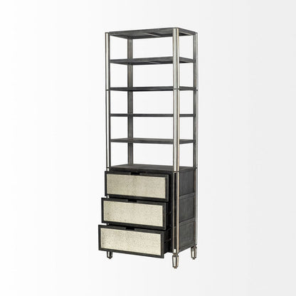 Mercana - Sunnyvale 32L x 18W x 90H Dark Brown Solid Wood and Mirrored Glass Four Shelf Shelving Unit - 50210-AB_CLOSEOUT view 5