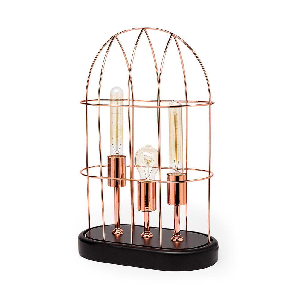 Mercana - Sutton 19.3"H Rose-Gold Metal Cylindrical Cage Three Bulb Table Lamp - 65289_CLOSEOUT view 1