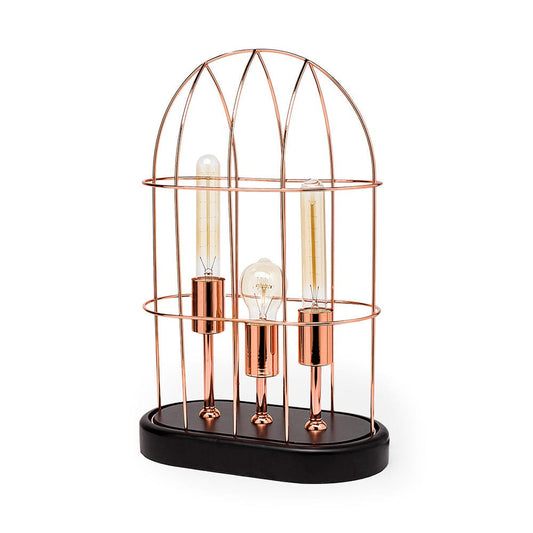Mercana - Sutton 19.3"H Rose-Gold Metal Cylindrical Cage Three Bulb Table Lamp - 65289_CLOSEOUT view 1