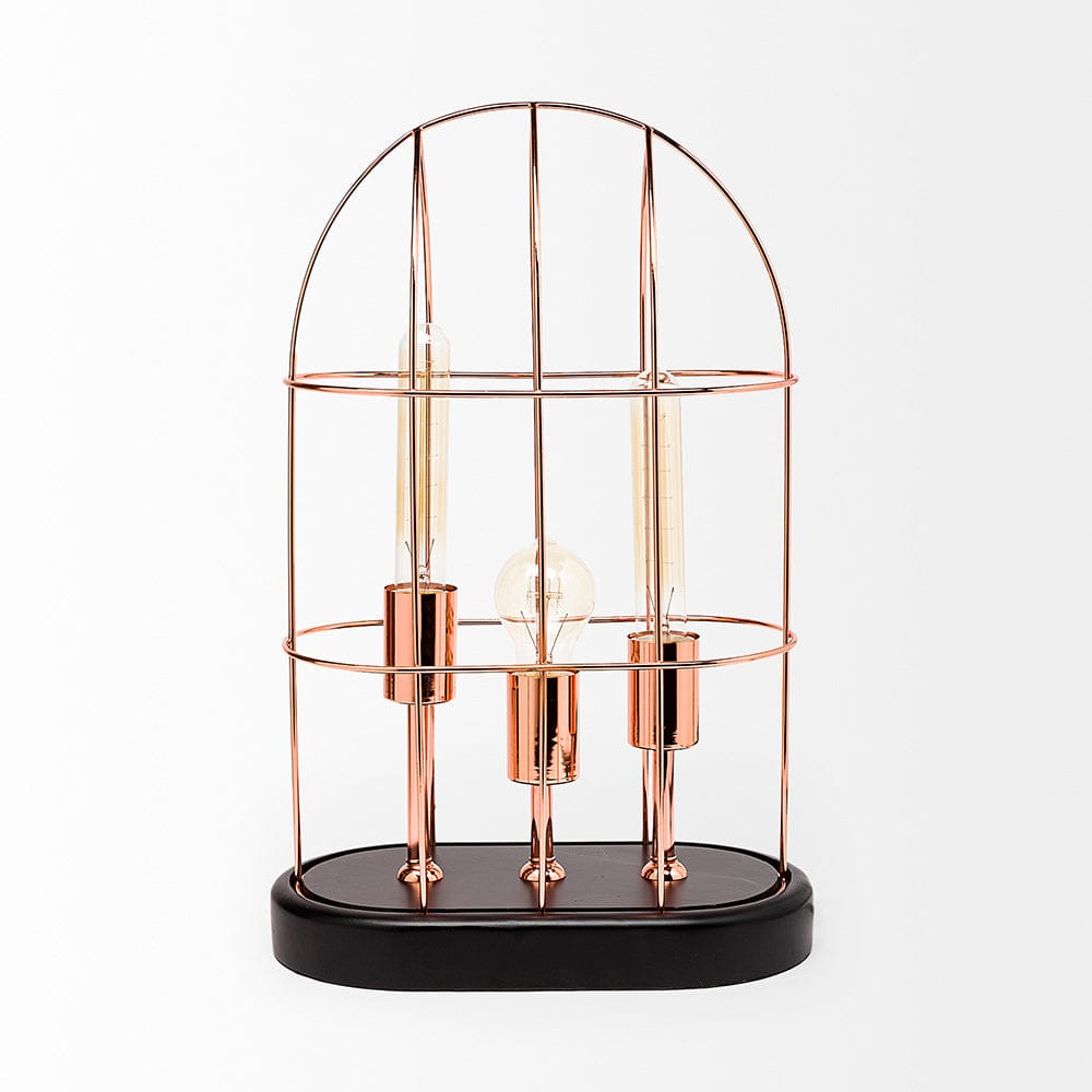 Mercana - Sutton 19.3"H Rose-Gold Metal Cylindrical Cage Three Bulb Table Lamp - 65289_CLOSEOUT view 2