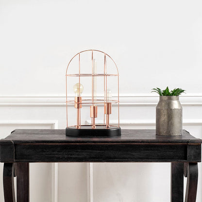 Mercana - Sutton 19.3"H Rose-Gold Metal Cylindrical Cage Three Bulb Table Lamp - 65289_CLOSEOUT view 8