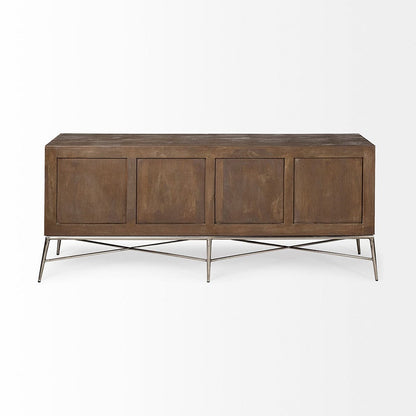 Mercana - Swordfish 72L x 19W x 30.25H Two-Tone Brown Wood Cabinet Silver Metal Base 4 Cabinet Door Sideboard - 67116 view 2