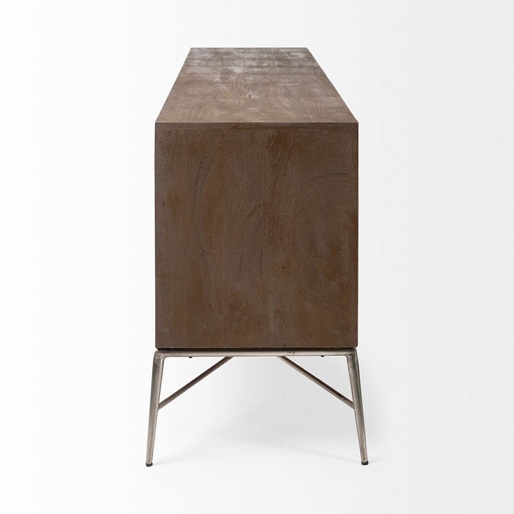 Mercana - Swordfish 72L x 19W x 30.25H Two-Tone Brown Wood Cabinet Silver Metal Base 4 Cabinet Door Sideboard - 67116 view 3