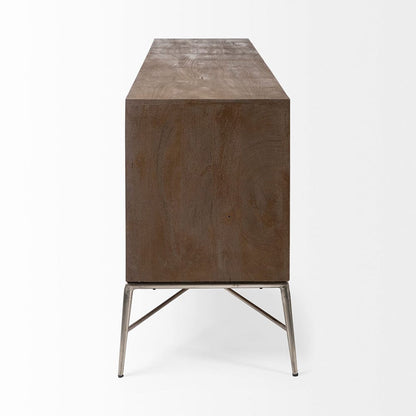 Mercana - Swordfish 72L x 19W x 30.25H Two-Tone Brown Wood Cabinet Silver Metal Base 4 Cabinet Door Sideboard - 67116 view 3